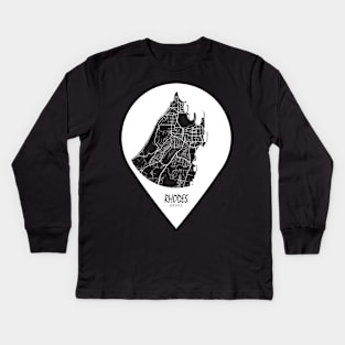 Rhodes, Greece City Map - Travel Pin Kids Long Sleeve T-Shirt